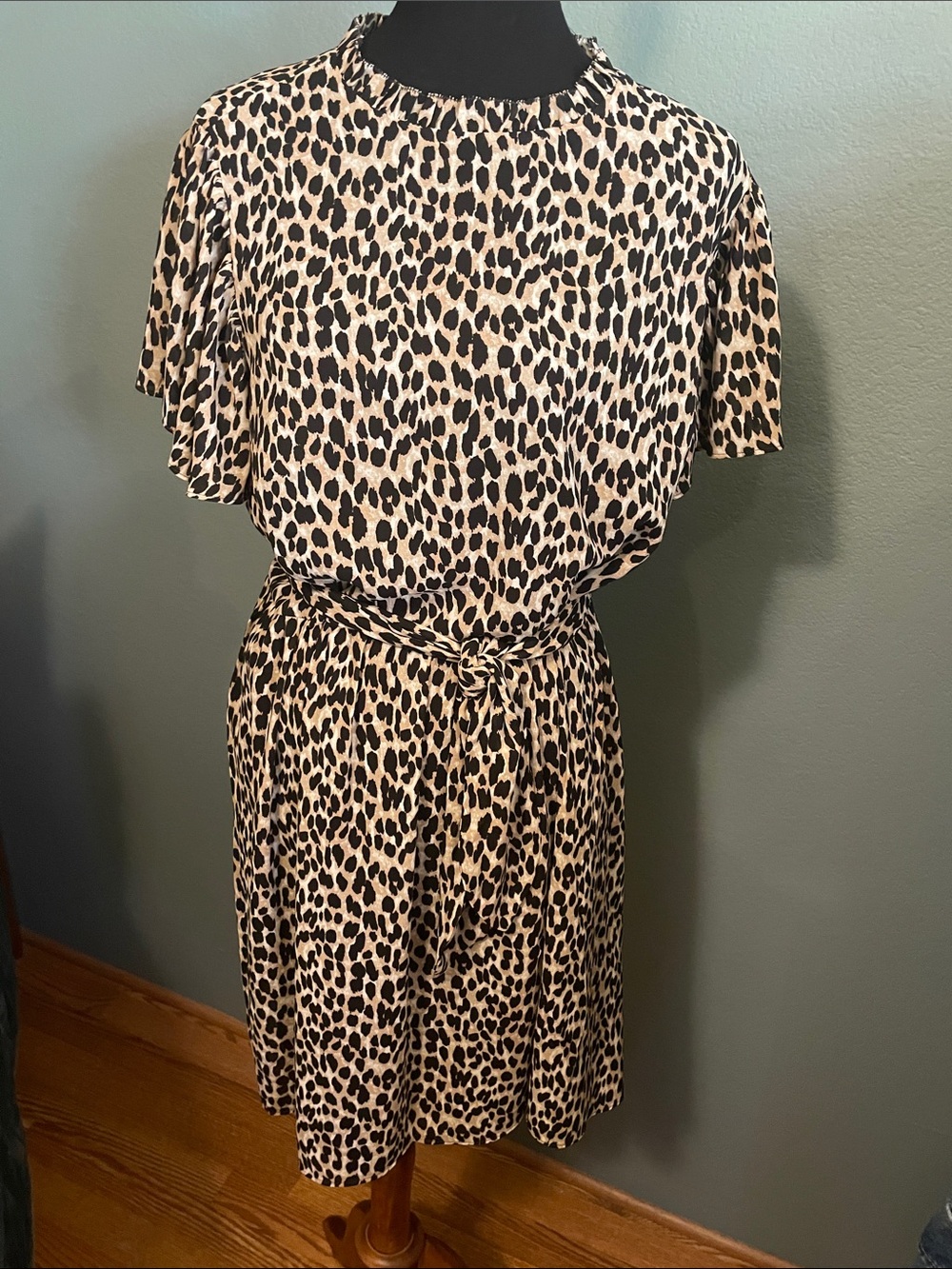 LOFT Leopard Print Midi Dress in Beige and Black